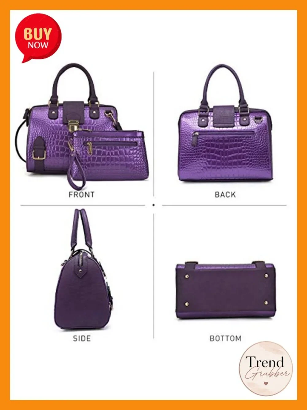 Vegan Leather Satchel Purse Top Handle Work Tote Crocodile Texture